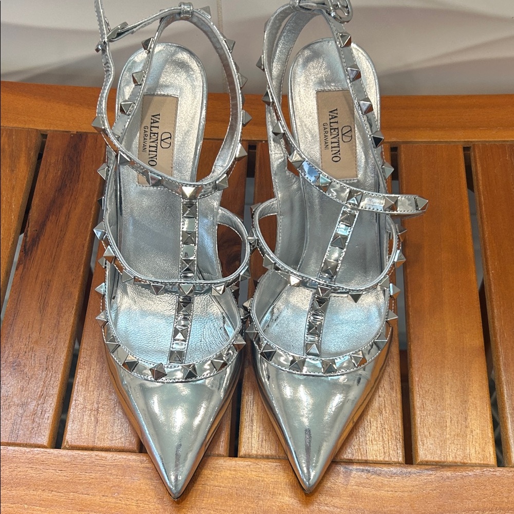 Valentino Women's Metallic Silver Studded Heels